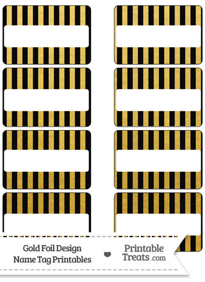 Black and Gold Foil Stripes Name Tags from PrintableTreats.com