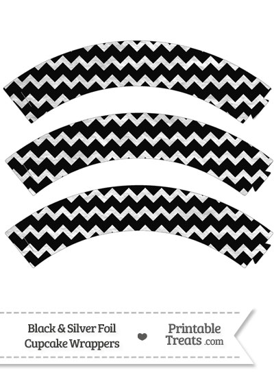 Black and Silver Foil Chevron Cupcake Wrappers from PrintableTreats.com