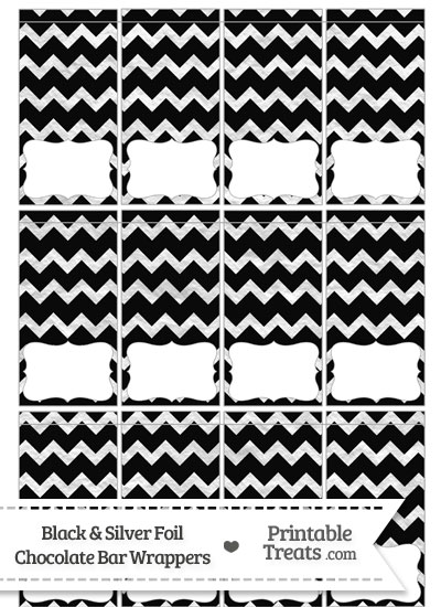 Black and Silver Foil Chevron Mini Chocolate Bar Wrappers from PrintableTreats.com