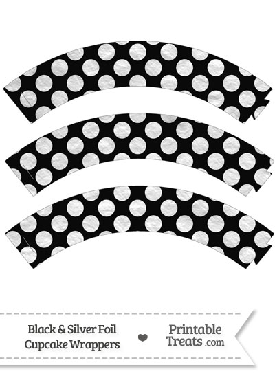 Black and Silver Foil Dots Cupcake Wrappers from PrintableTreats.com