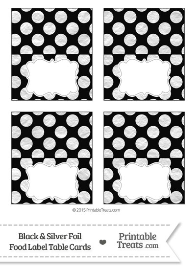 Black and Silver Foil Dots Food Labels from PrintableTreats.com