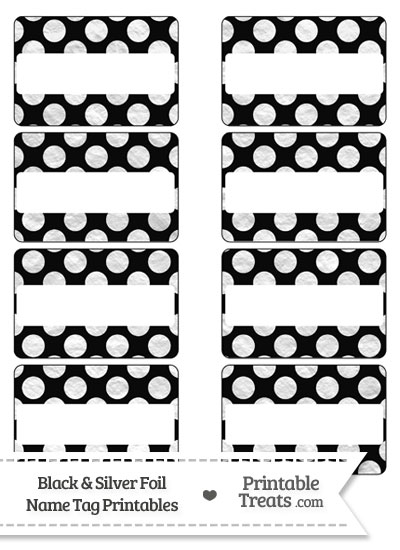 Black and Silver Foil Dots Name Tags from PrintableTreats.com