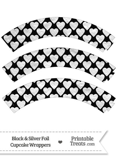 Black and Silver Foil Hearts Cupcake Wrappers from PrintableTreats.com