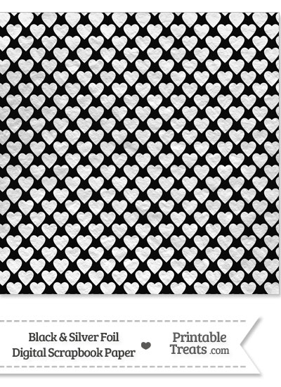 Black and Silver Foil Hearts Digital Scrapbook Paper from PrintableTreats.com