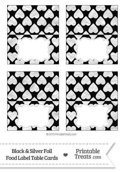 Black and Silver Foil Hearts Food Labels from PrintableTreats.com