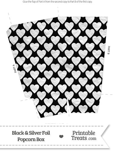Black and Silver Foil Hearts Popcorn Box from PrintableTreats.com