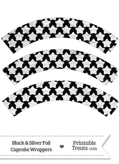 Black and Silver Foil Stars Cupcake Wrappers from PrintableTreats.com