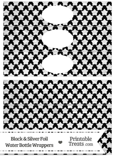 Black and Silver Foil Stars Water Bottle Wrappers from PrintableTreats.com
