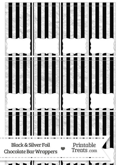 Black and Silver Foil Stripes Mini Chocolate Bar Wrappers from PrintableTreats.com