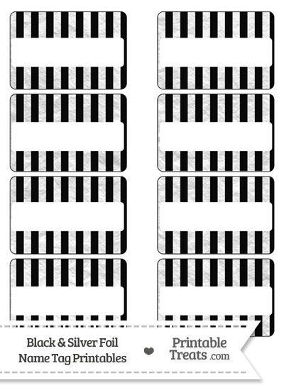 Black and Silver Foil Stripes Name Tags from PrintableTreats.com