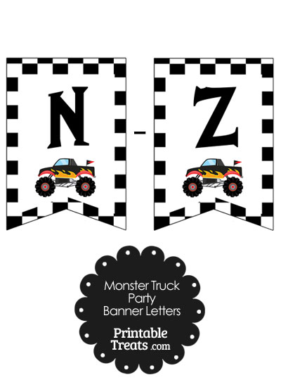 Black Monster Truck Banner Letters N-Z from PrintableTreats.com