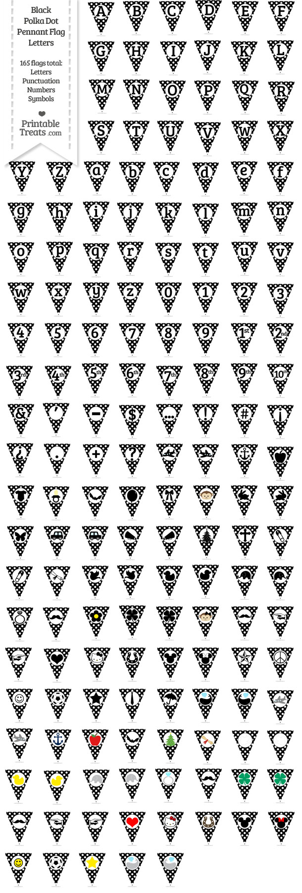 Black Polka Dot Pennant Flag Letters Download from PrintableTreats.com