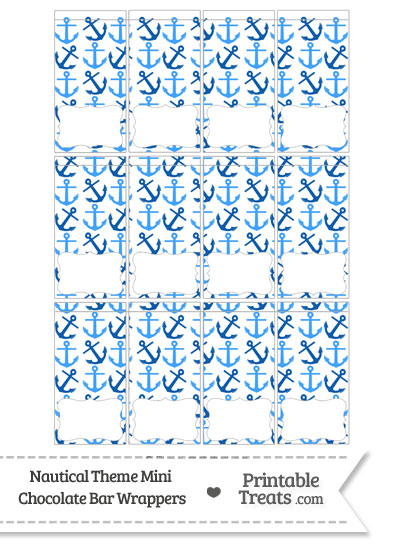 Blue Anchors Mini Chocolate Bar Wrappers from PrintableTreats.com