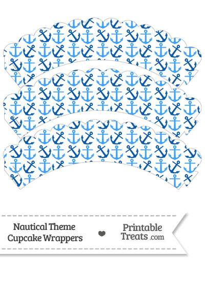 Blue Anchors Scalloped Cupcake Wrappers from PrintableTreats.com