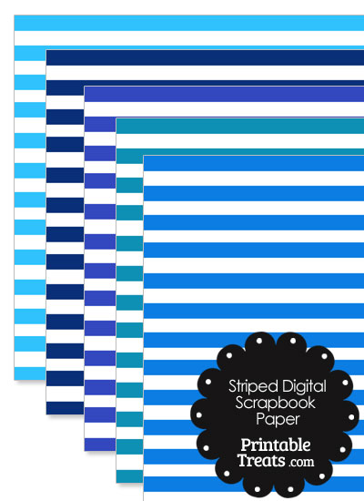 Blue and White Striped Digital Scrapbook Paper from PrintableTreats.com