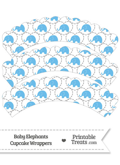 Blue Baby Elephants Scalloped Cupcake Wrappers from PrintableTreats.com