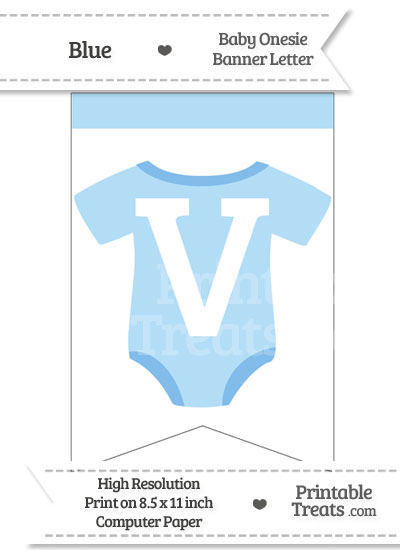 Blue Baby Onesie Bunting Banner Letter V from PrintableTreats.com