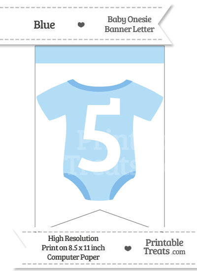 Blue Baby Onesie Bunting Banner Number 5 from PrintableTreats.com