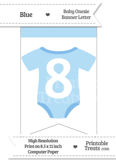 Blue Baby Onesie Bunting Banner Number 8 from PrintableTreats.com