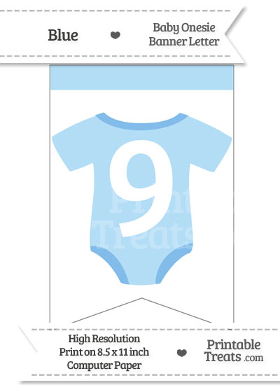 Blue Baby Onesie Bunting Banner Number 9 from PrintableTreats.com