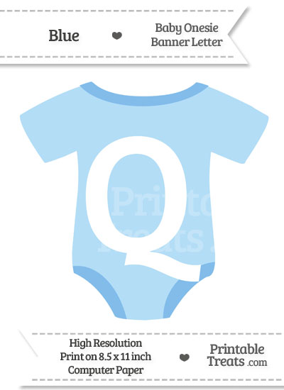 Blue Baby Onesie Shaped Banner Letter Q from PrintableTreats.com