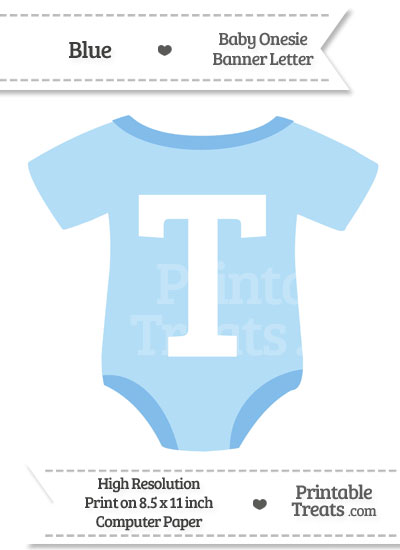 Blue Baby Onesie Shaped Banner Letter T from PrintableTreats.com