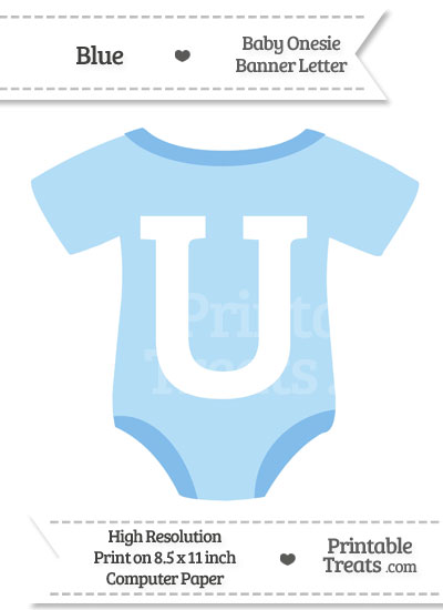 Blue Baby Onesie Shaped Banner Letter U from PrintableTreats.com