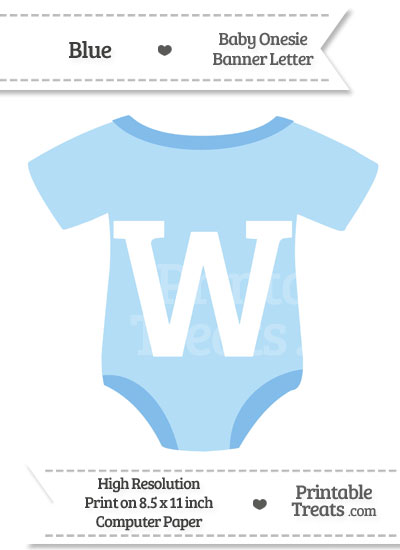 Blue Baby Onesie Shaped Banner Letter W from PrintableTreats.com