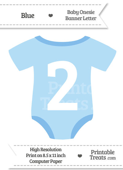 Blue Baby Onesie Shaped Banner Number 2 from PrintableTreats.com