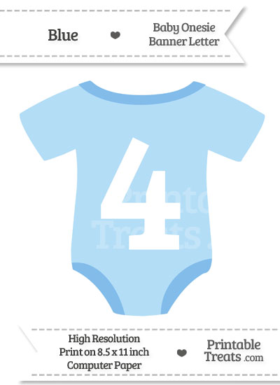 Blue Baby Onesie Shaped Banner Number 4 from PrintableTreats.com