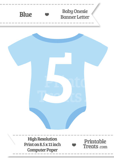 Blue Baby Onesie Shaped Banner Number 5 from PrintableTreats.com
