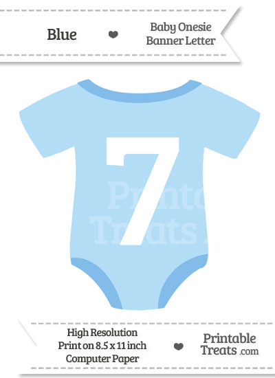Blue Baby Onesie Shaped Banner Number 7 from PrintableTreats.com