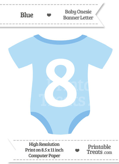 Blue Baby Onesie Shaped Banner Number 8 from PrintableTreats.com
