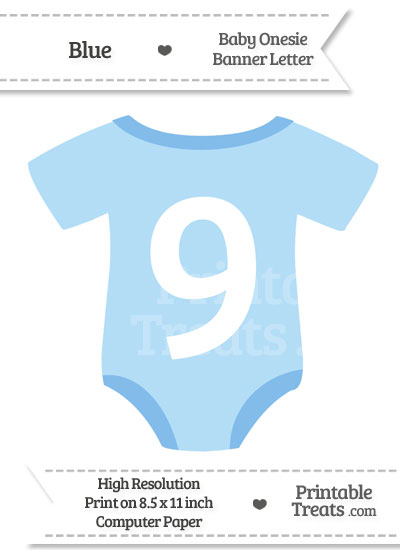 Blue Baby Onesie Shaped Banner Number 9 from PrintableTreats.com