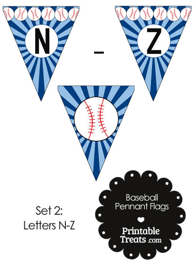 Blue Baseball Party Flag Letters N-Z from PrintableTreats.com