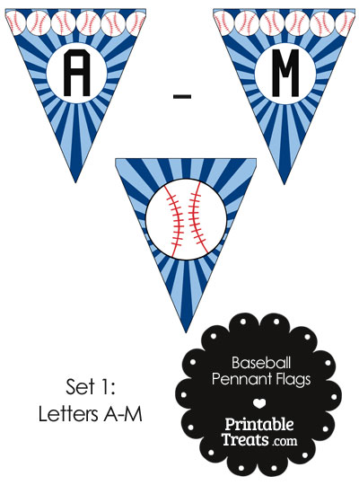 Blue Baseball Pennant Banner Flag Letters A-M from PrintableTreats.com