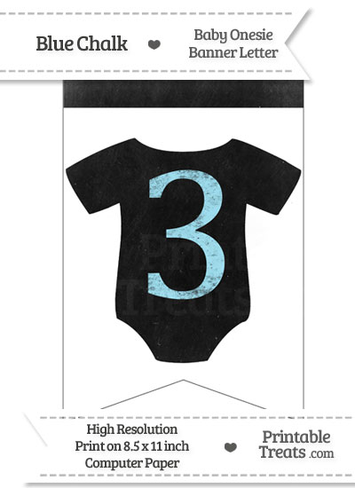 Blue Chalk Baby Onesie Bunting Banner Number 3 from PrintableTreats.com