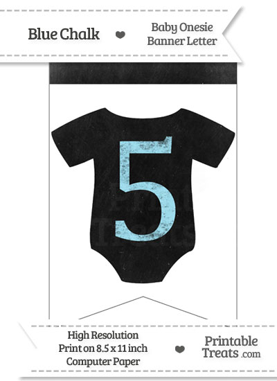 Blue Chalk Baby Onesie Bunting Banner Number 5 from PrintableTreats.com