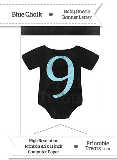 Blue Chalk Baby Onesie Bunting Banner Number 9 from PrintableTreats.com