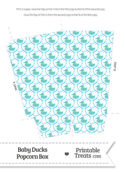 Blue Green Baby Ducks Popcorn Box from PrintableTreats.com