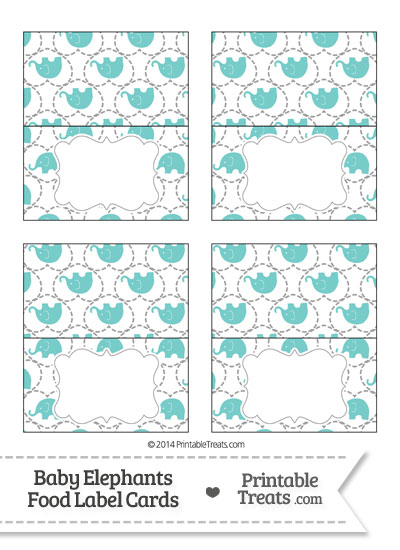 Blue Green Baby Elephants Food Labels from PrintableTreats.com