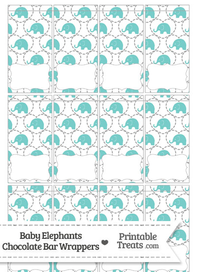 Blue Green Baby Elephants Mini Chocolate Bar Wrappers from PrintableTreats.com