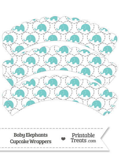 Blue Green Baby Elephants Scalloped Cupcake Wrappers from PrintableTreats.com