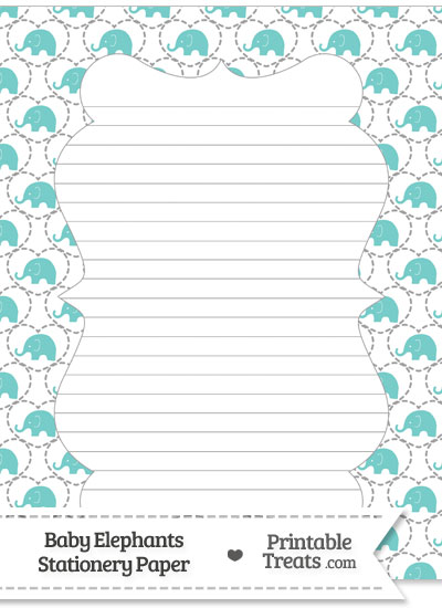 Blue Green Baby Elephants Stationery Paper from PrintableTreats.com