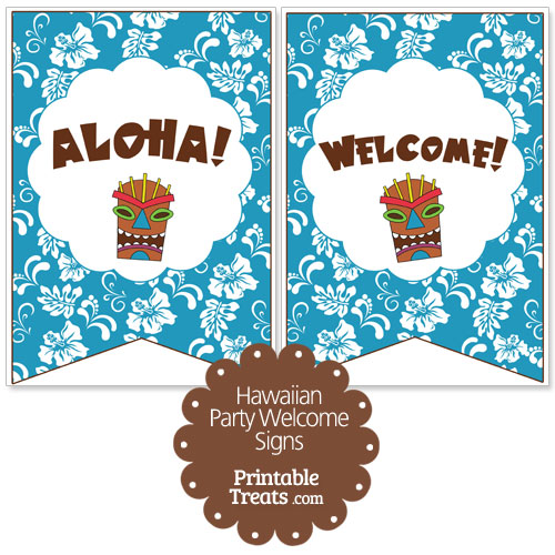 blue Hawaiian party welcome sign