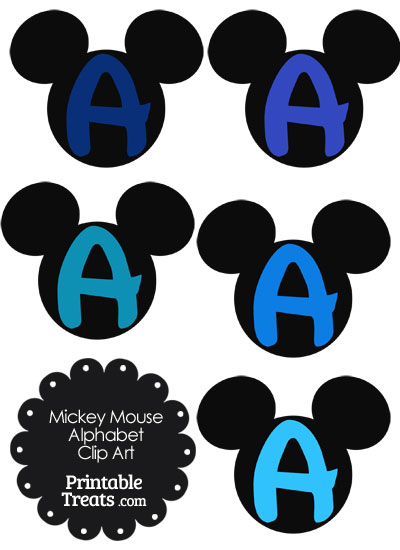 Blue Mickey Mouse Head Letter A Clipart from PrintableTreats.com