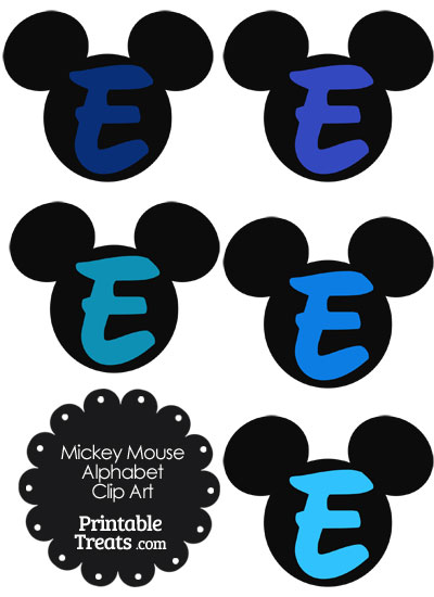 Blue Mickey Mouse Head Letter E Clipart from PrintableTreats.com