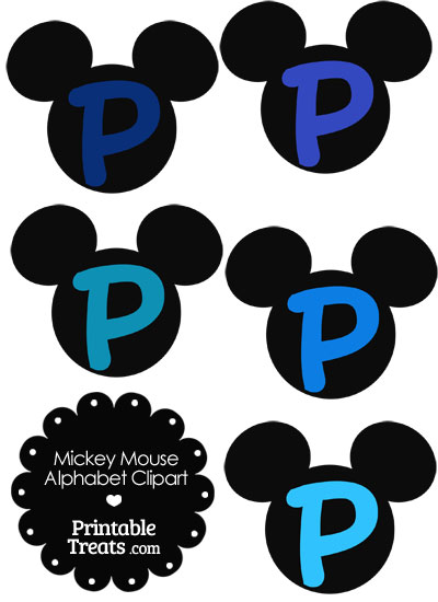 Blue Mickey Mouse Head Letter P Clipart from PrintableTreats.com