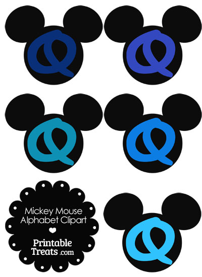 Blue Mickey Mouse Head Letter Q Clipart from PrintableTreats.com