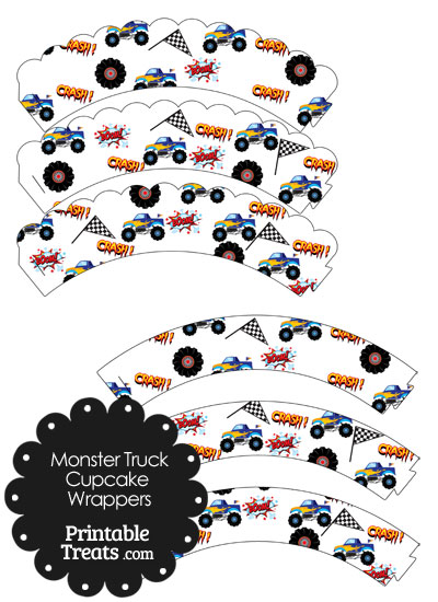 Printable Blue Monster Truck Cupcake Wrappers from PrintableTreats.com